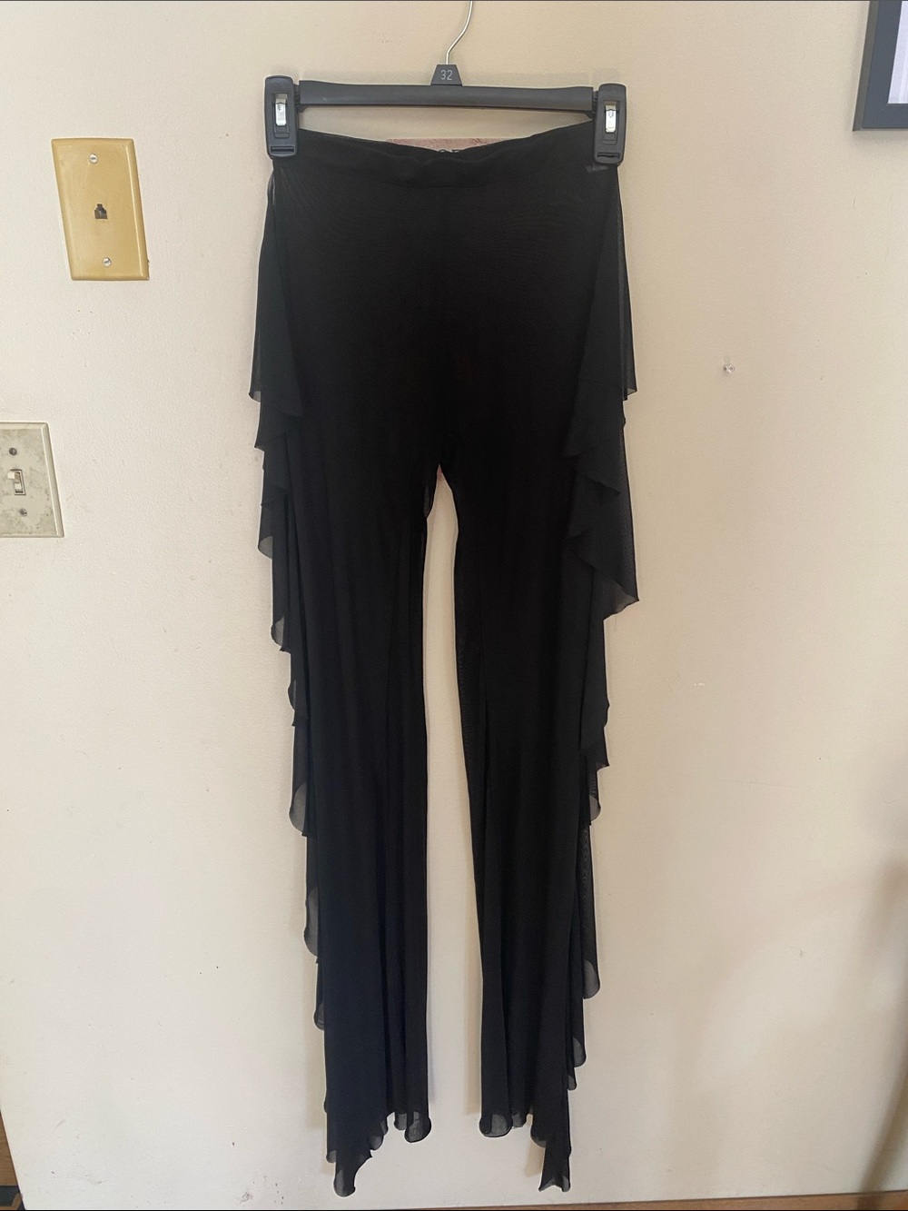 Fashion Nova Black Cascading Ruffled Wide-Leg Sheer Women's Wide Leg US Sz Small
